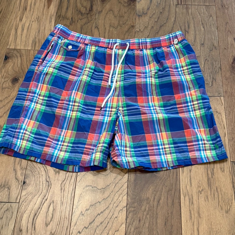 Polo Ralph Lauren Mens 2XLT Madras Plaid Swim Trunks Multi Color Big‎ & Tall 2XL